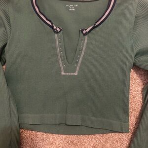 Green Ribbed Women's Top